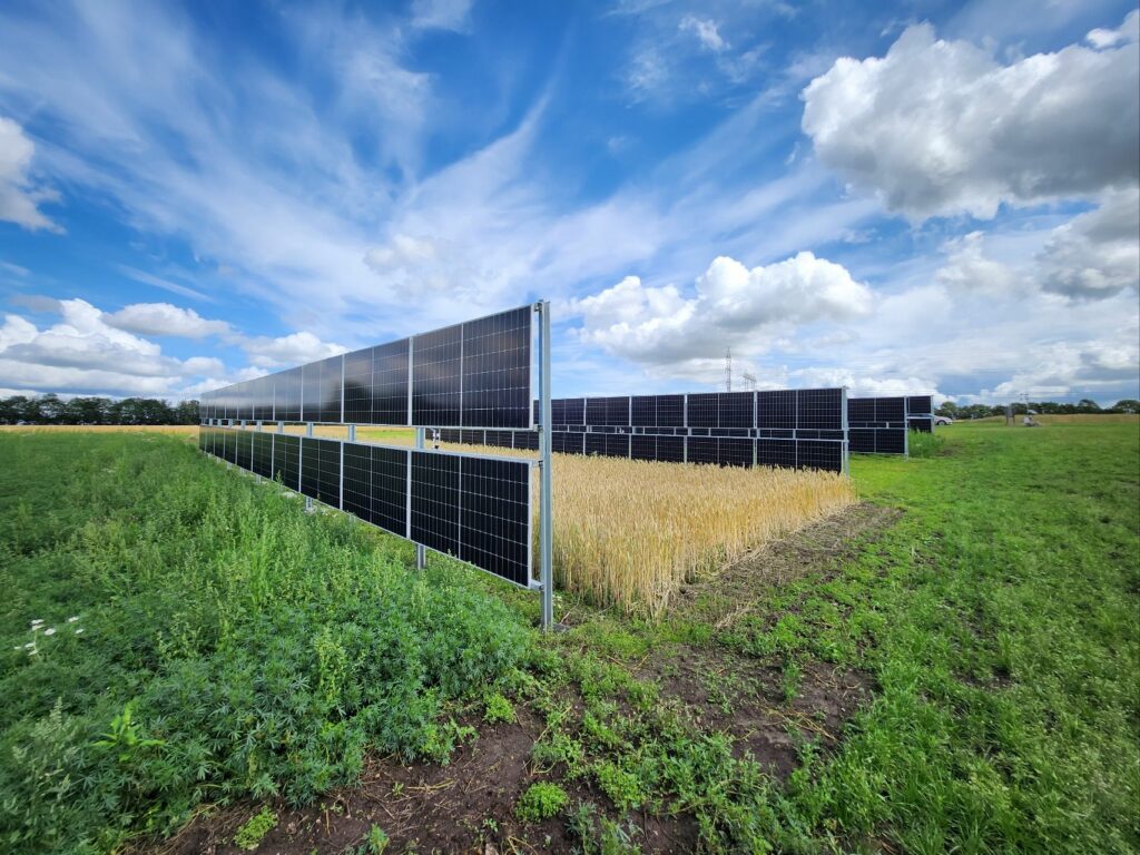 Optimal PV setup for agrivoltaics in Danish Hyperfarm pilot site with vertical bifacial solar panels.