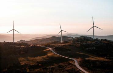 Wind turbines located in a hilly countryside